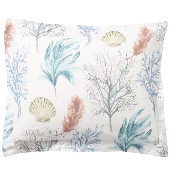 Pottery Barn Del Mar Coastal Organic Cotton Standard Pillow Sham Seashells Beach - Picture 1 of 4